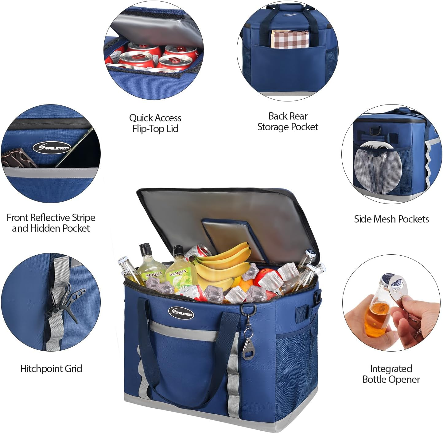 Maelstrom Soft Cooler Bag,Collapsible Soft Sided Cooler,24/30/60/75 Cans Beach Cooler,Ice Chest,Large Leakproof Camping Cooler,Portable Travel Cooler for Grocery Shopping,Camping,Road Trips image number 6
