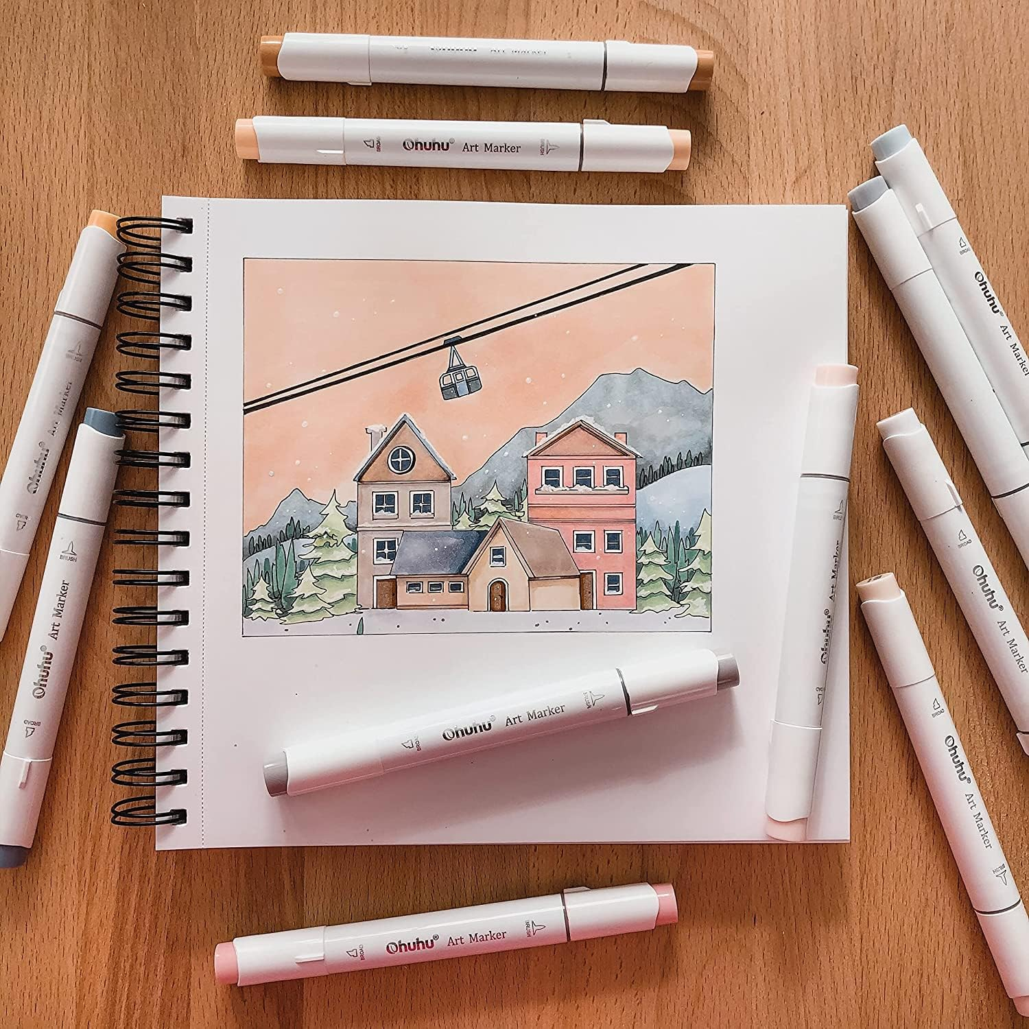 48 Pastel Colors Alcohol Brush Markers, Ohuhu Double Tipped (Brush & Chisel) Sketch Markers for Kids, Artist Art Markers, Adult Coloring and Illustration, Comes W/ 1 Colorless Alcohol Marker Blender image number 4