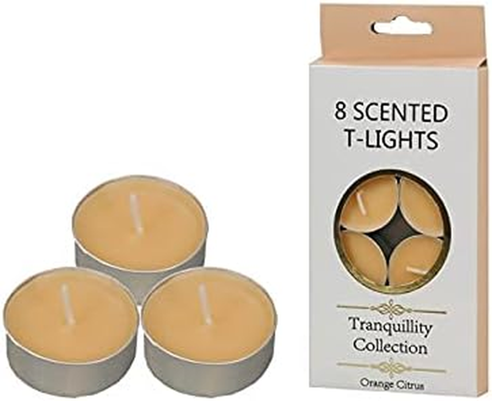 Tranquillity Collection Scented Tea Light Candle 8-Pieces, Orange Citrus