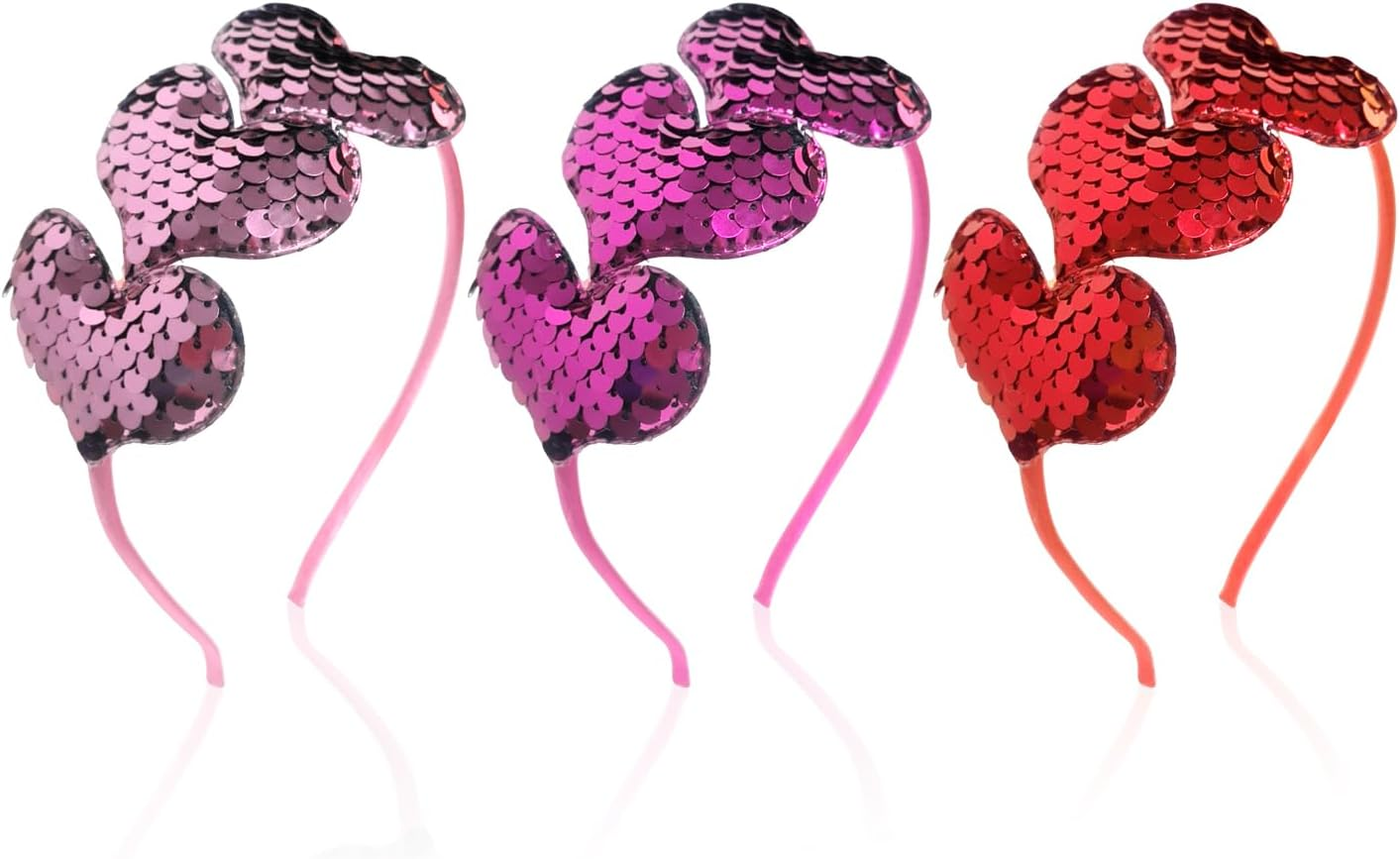 3 Pieces Heart-Shaped Headbands, Sequin Headbands, Cute Headbands, Shiny Headbands, Girls' Hair Accessories. image number 1