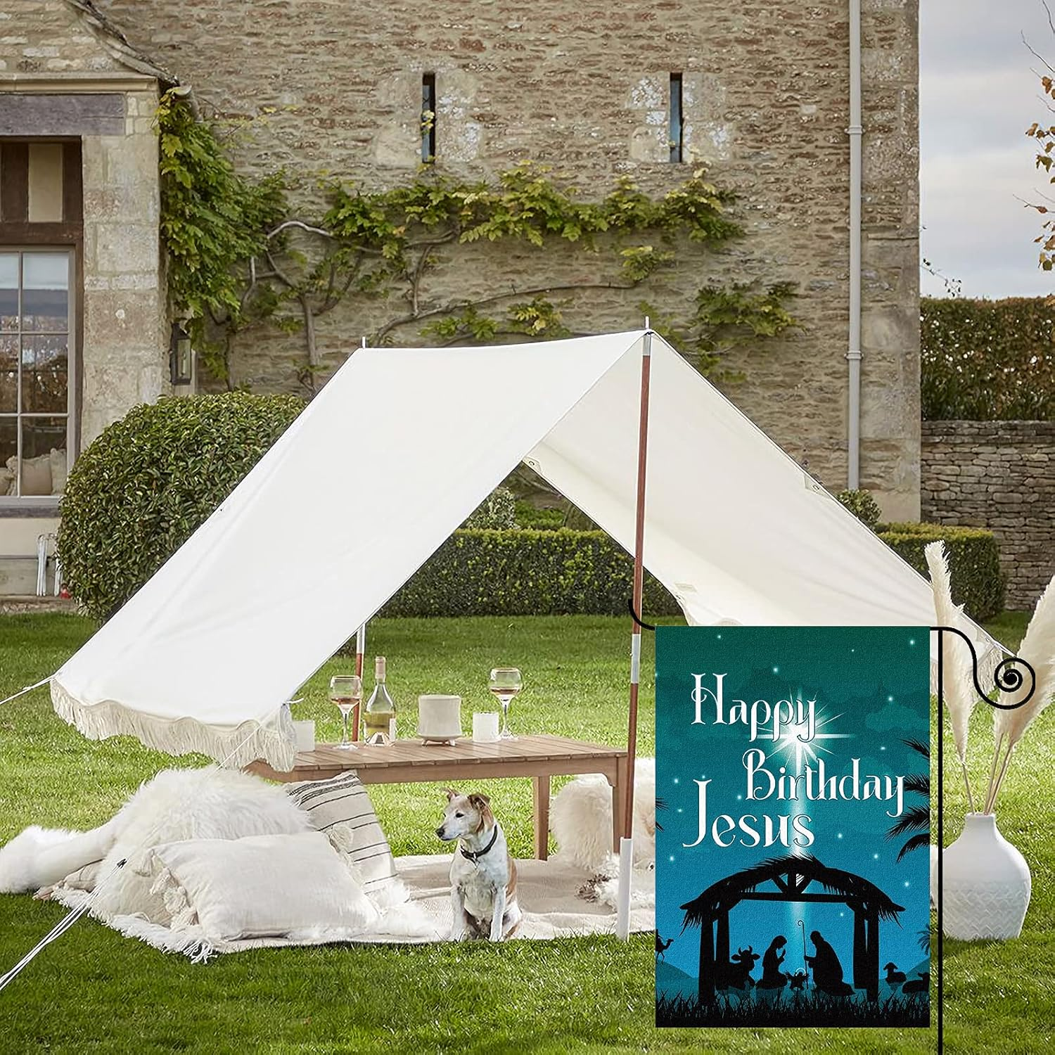 Happy Birthday Jesus Garden Flag,Christmas Holiday Porch Decor Yard Flag,Jesus in the Manger Garden Flag,12X18Inch Double Sided 12X18Inch image number 3