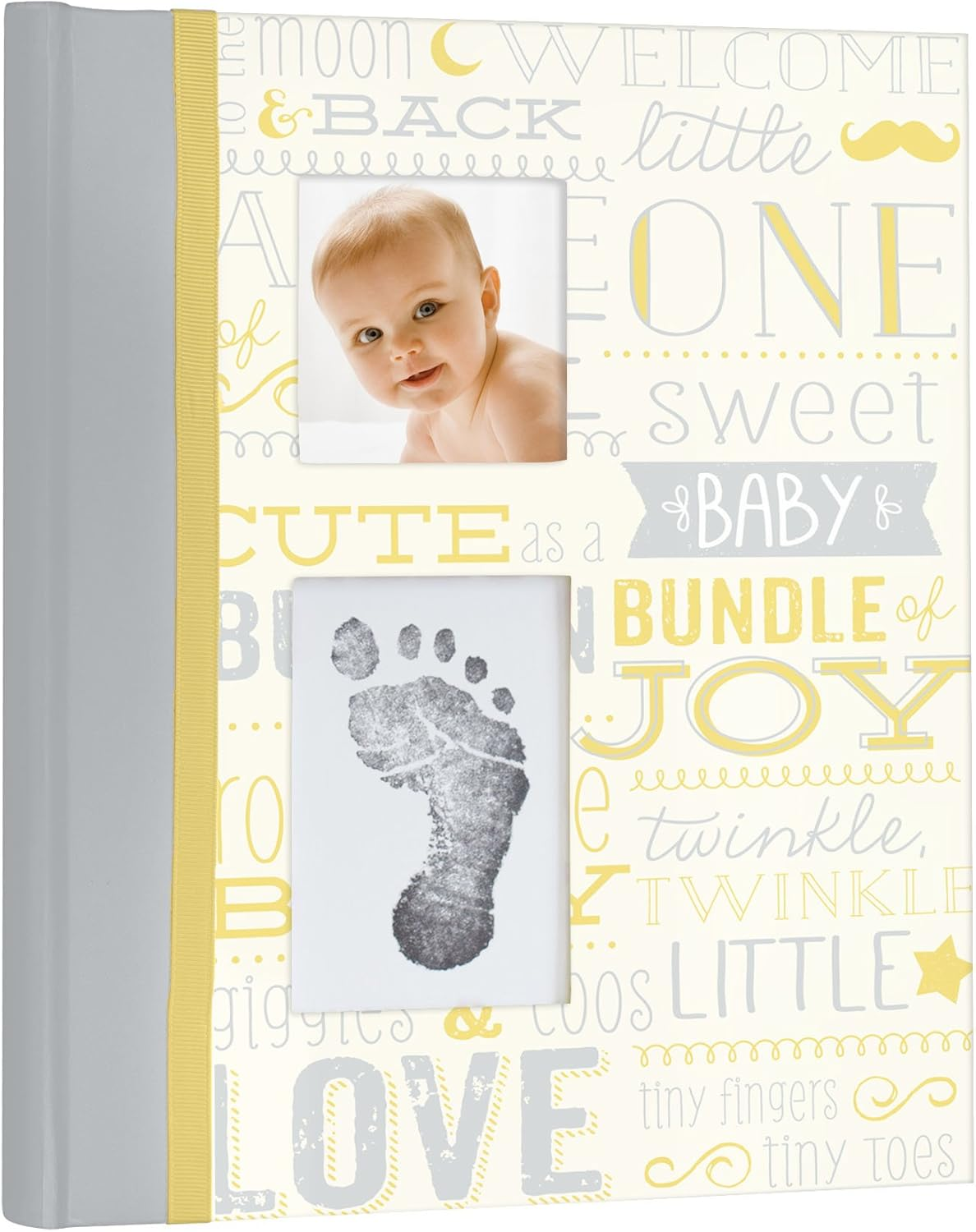 Pearhead Little Blossoms by Vintage Five Year Memory Book with an Included Clean-Touch Pad to Create Baby'S Handprint or Footprint, Yellow and Gray, 9X10.75X0.67 Inch (Pack of 1) image number 3