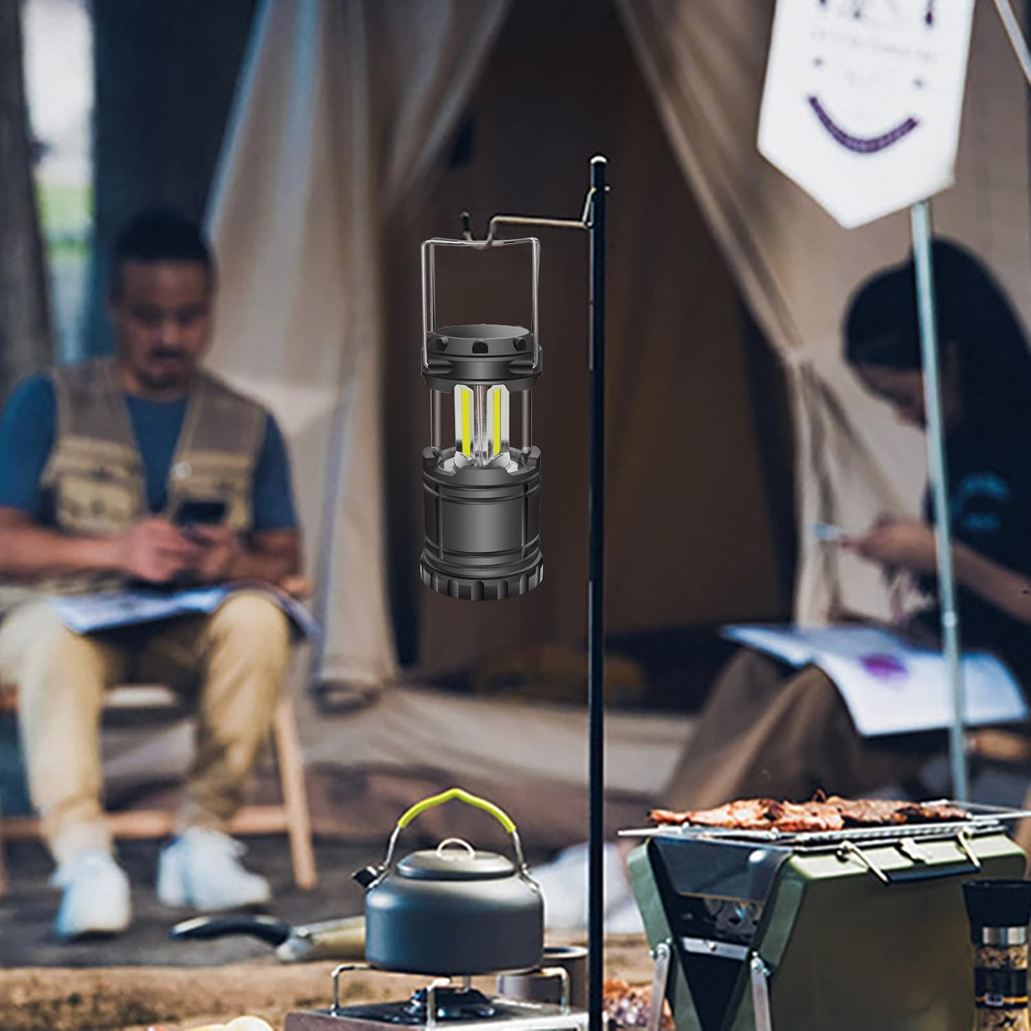 EXTRASTAR 2 Pack LED Camping Lantern, Portable Survival Lanterns, Waterproof Tent Light, Suitable for Hurricane, Emergency, Storm, Outages, Outdoor Collapsible Lanterns, Black image number 4