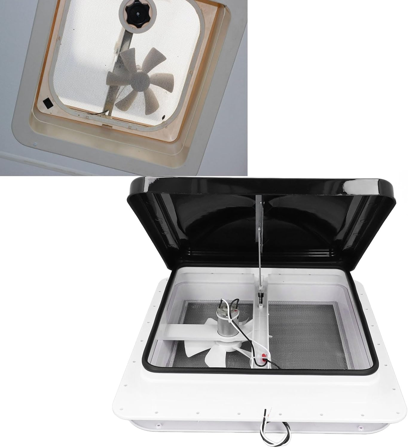 14 Inch RV Roof Vent with Fan Reversible, 12V RV Roof Vent Fan with Remote Control & 6 Inch Blades for Trailers, Campers, Compatible with Ventline, Jensen and Elixir image number 1