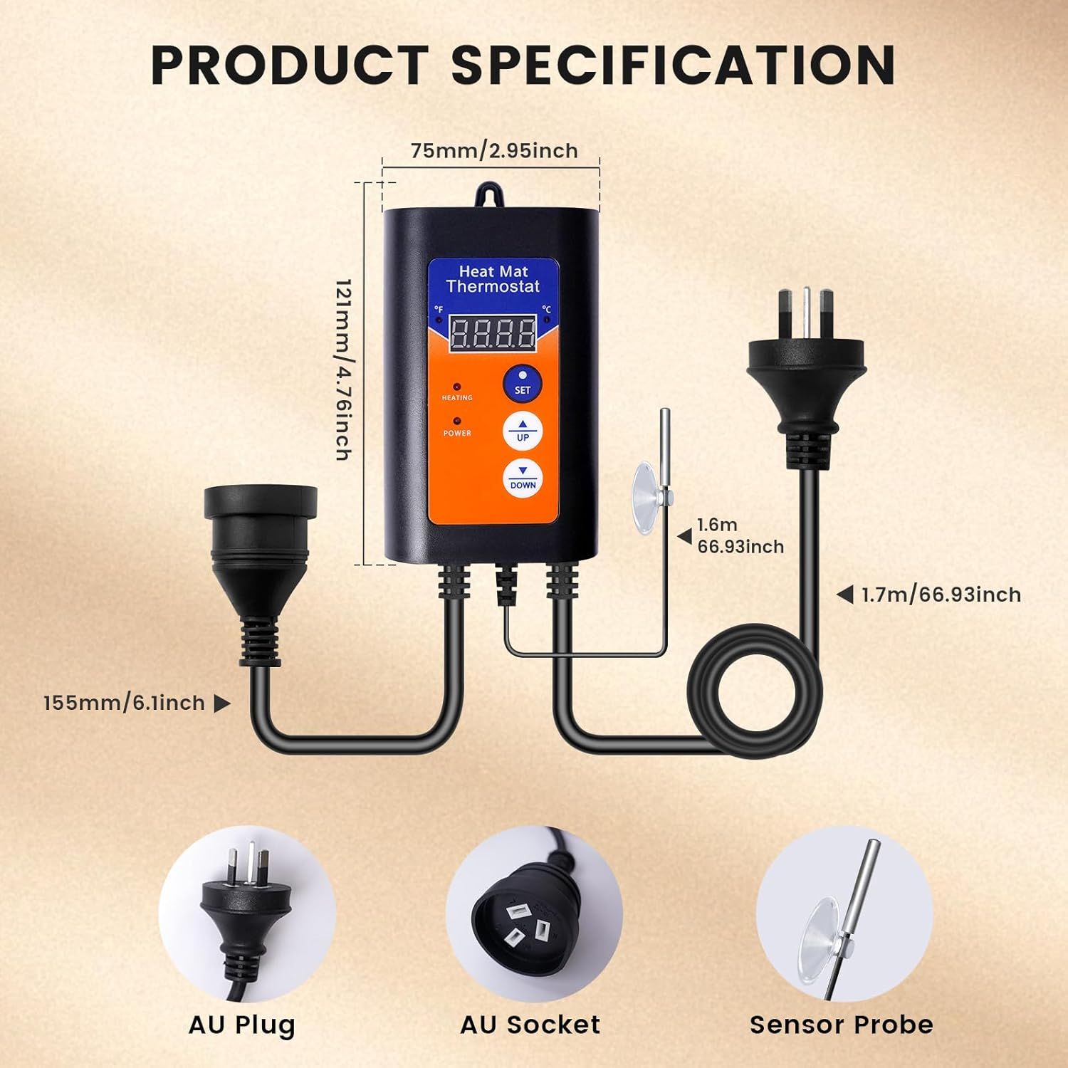 Lamptobe Digital Thermostat Controller, Heat Mat Thermostat Controller, Heating Cooling Mode, Reptile Thermostat Outlet for Aquarium, Carboy Homebrew, Breeding, Fermenter, Seed Germination