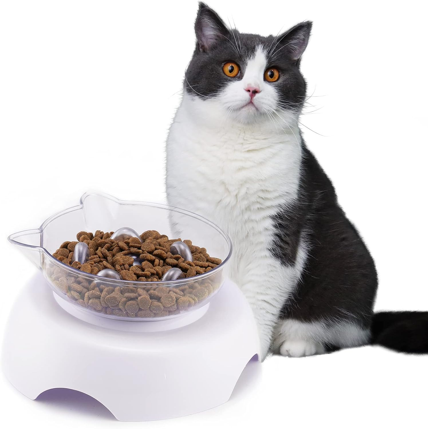 3 in 1 Pet Raised Slow Feeder, Cats Dogs Food Bowls with Stand, 15&deg; Tilted Pet Bowls for Cats and Small Size Dogs, Backflow Prevention, Easy to Clean/59 image number 3