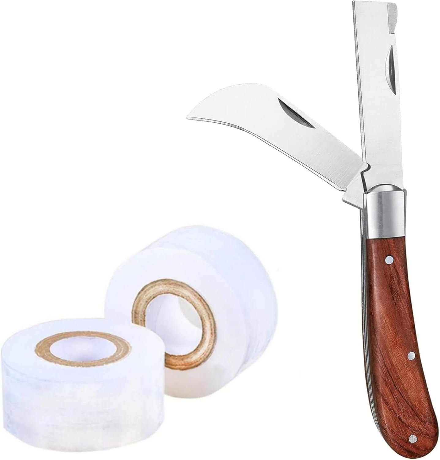 Stainless Steel Grafting Knife Kit, Flexible Double-Blade Garden Knife for Budding and Pruning, Includes 2 Plant Repair Tapes for Floral and Fruit Trees image number 2
