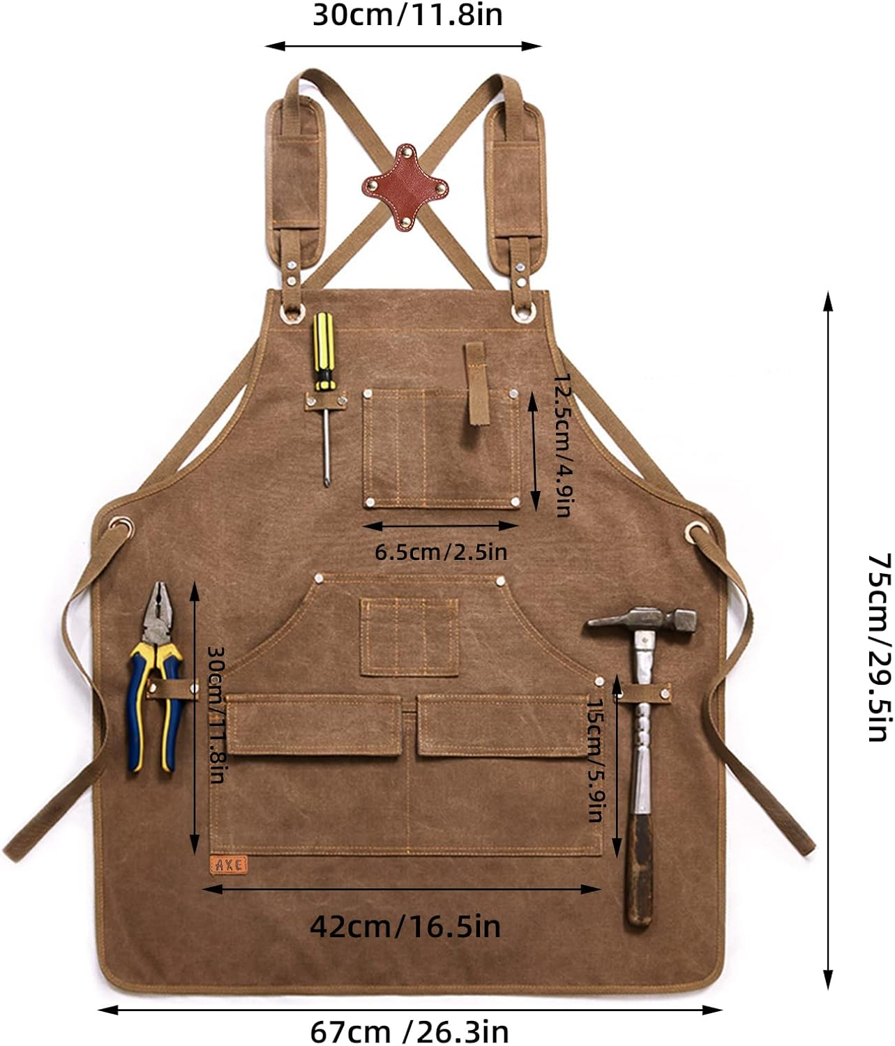 Tool Apron Valuehall Woodworking Shop Apron Waxed Canvas Tool Apron Heavy Duty Work Apron with Pockets & Padded Straps Adjustable for Woodworking, Painting, Cooking, Crafting, Bartenders V6A03 (Yellow) image number 2