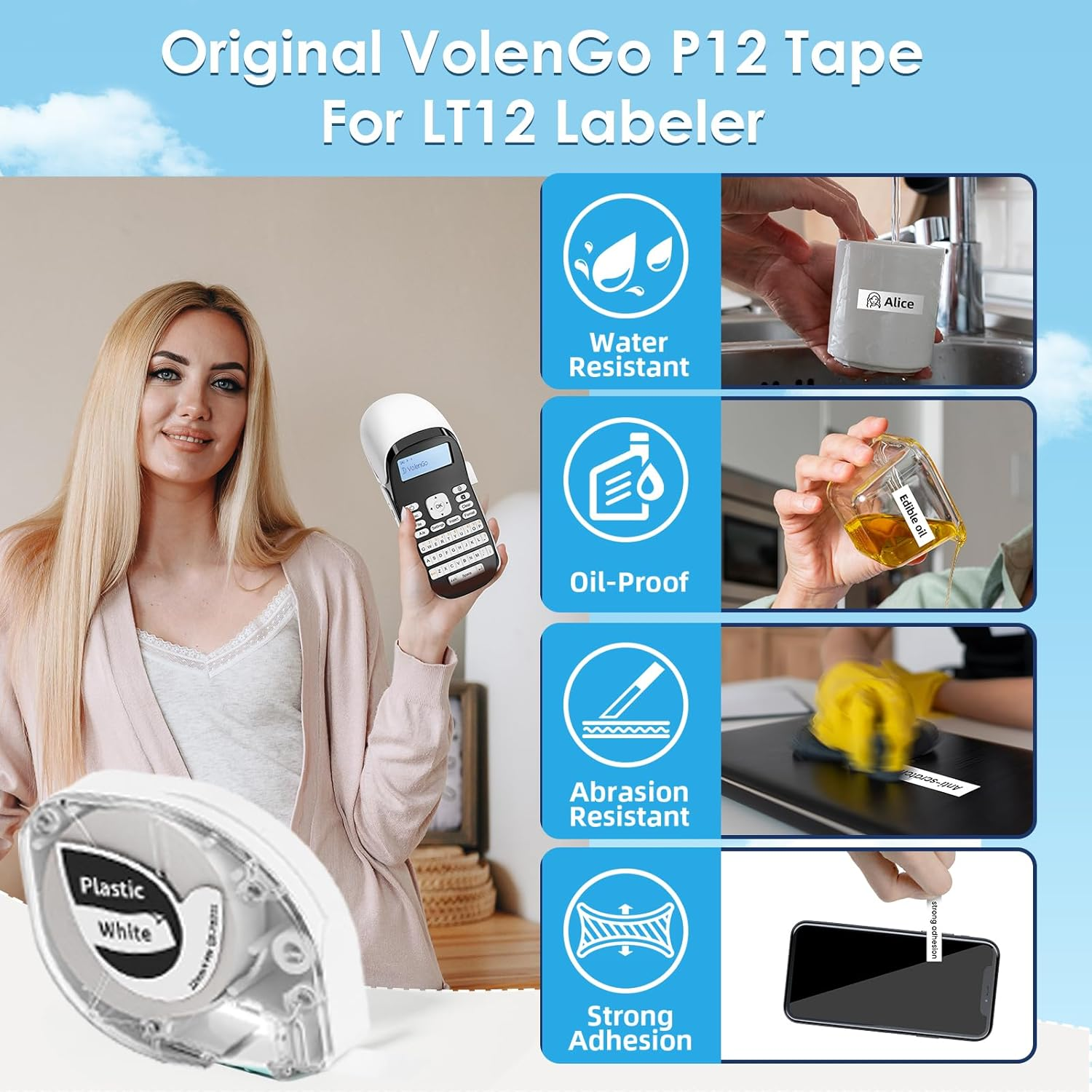 Volengo LT12 Label Maker, Handheld Portable Label Printer, Easy to Use, QWERTY Keyboard, Backlit LCD, for Home, Office, and On-The-Go Use image number 5