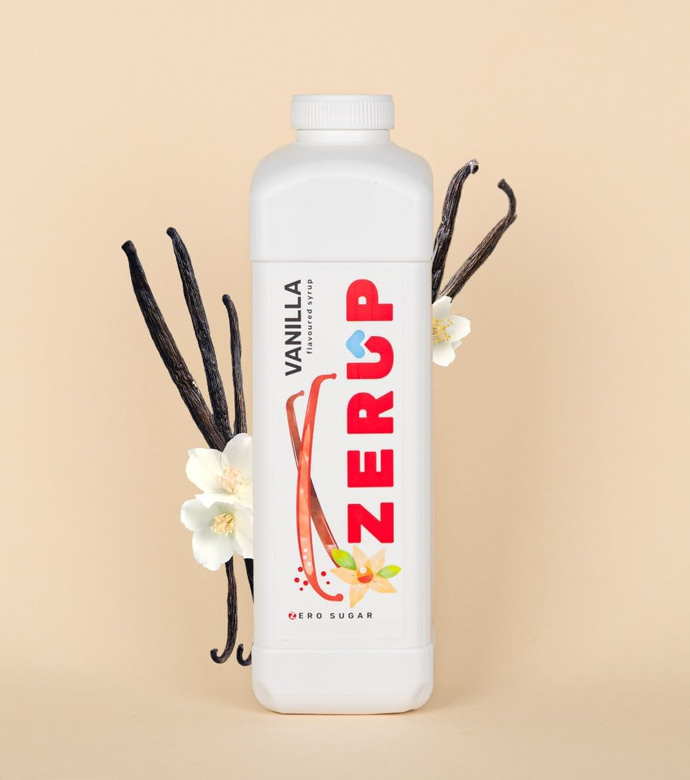 Zerup Zero Sugar Vanilla Flavoured Syrup 1L Bottles, Sugar Free Syrup, Vanilla Flavour Drink Mix, Low Calorie Flavourings for Milk Shakes, Cocktails, Teas, Gluten Free, Keto Friendly, Halal image number 1