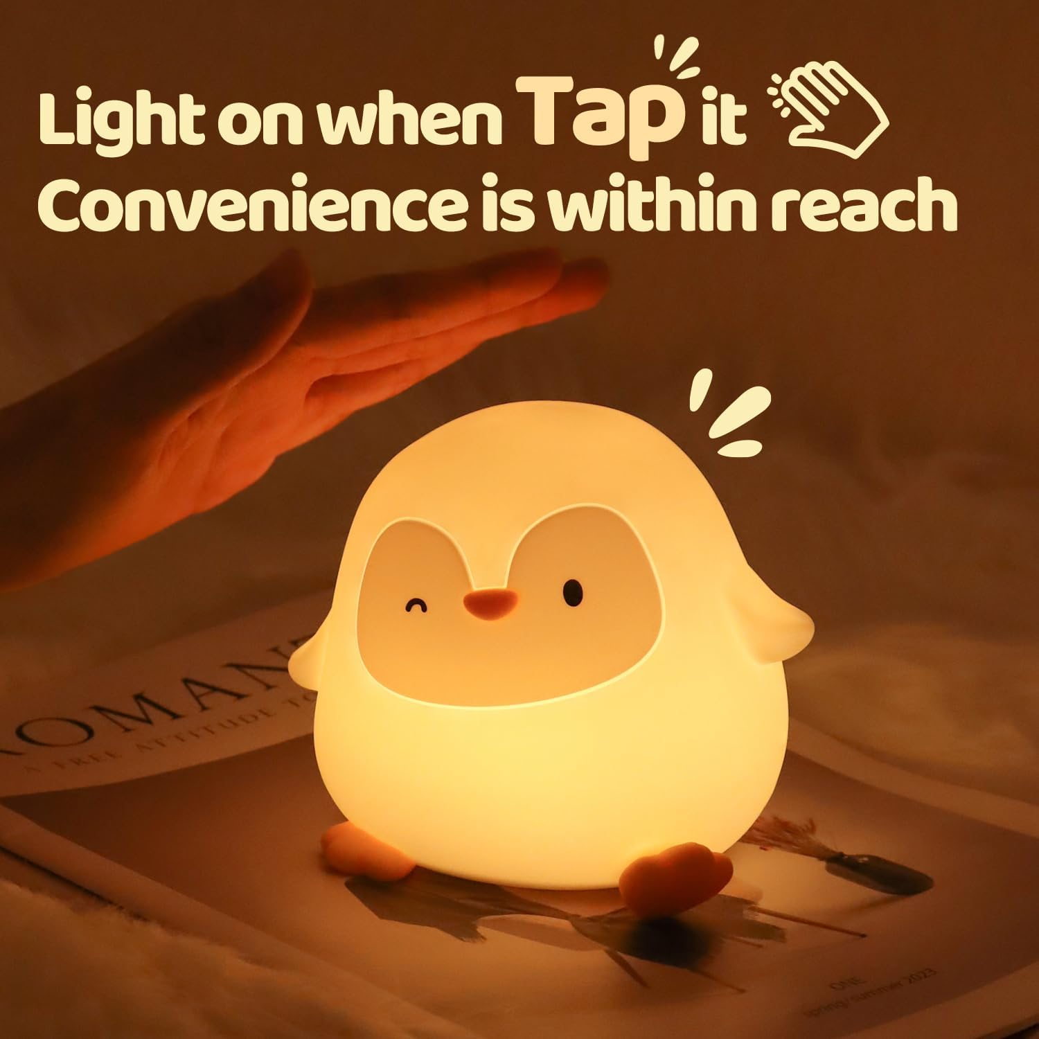 Rytinazzz Penguin Night Light, 50-Hour Battery & Pat Control, Squishy Silicone Lamp for Kids Nursery, USB Rechargeable with Timer, Valentines Gifts