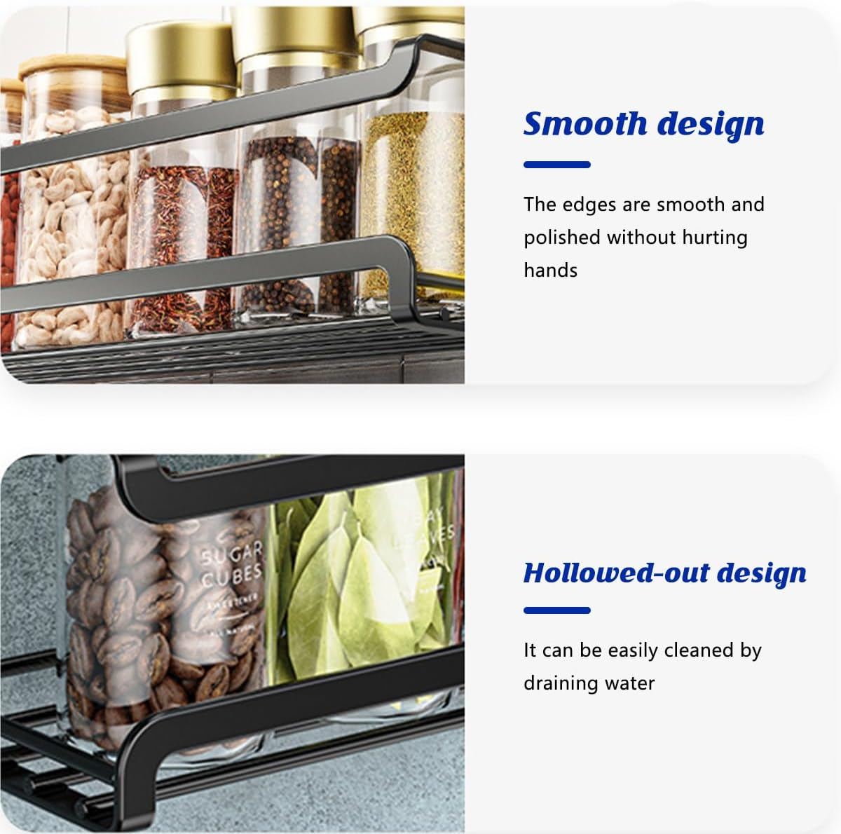 AIMALL 4PCS Stainless Steel Kitchen Seasoning Rack Set Wall Mounted Carbon Steel Punch-Free Spice Storage Shelf with Drainage Design for Bottles and Condiments image number 1