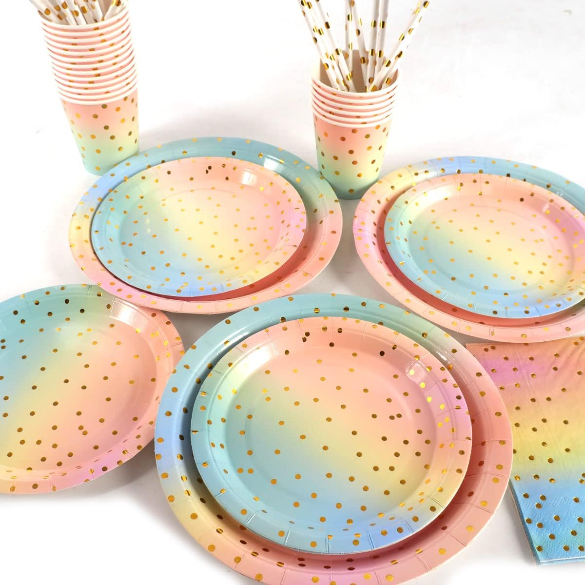 GYB 25 Guests Colorful Party Supplies, Disposable Party Tableware Plates Cups Napkins Straws Table Cloth Dinnerware Set for Weddings, Birthday Parties, Graduations image number 5