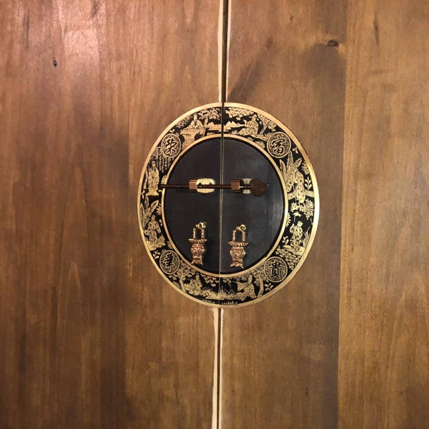 Dophee Chinese Leaf Bolt Locking Pin, Safety Pure Brass Key Latches Locking Arm Deadbolt for Asian Style Cabinet Door Chest Furniture Hardware Locking up Files, 11Cm/4.33" image number 1