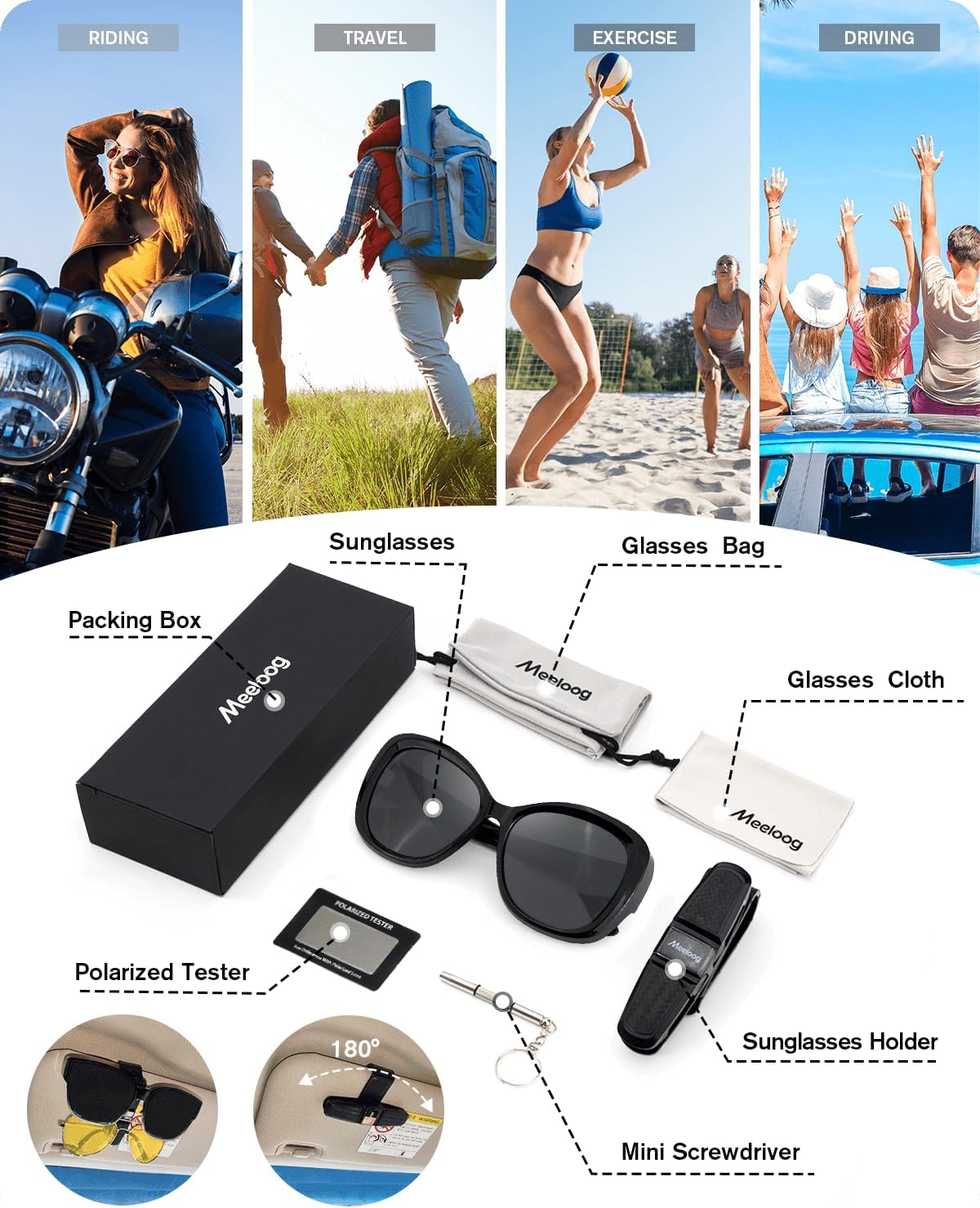 Meeloog Polarized Fit over Glasses Sunglasses for Women, Oversized Fashion Big Sun Glasses Trendy Shades for Driving MST0079 image number 3