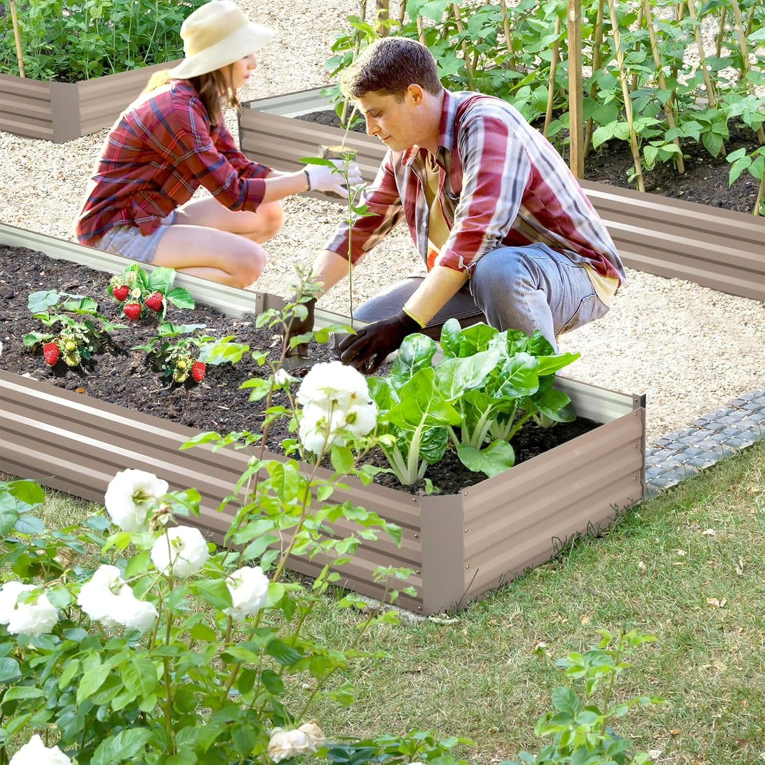 Raised Garden Bed Indoor Outdoor Planter Box Flower Herb Vegetable Green Fruit Holder Container for Yard Balcony Window Patio Steel 240X60X30Cm image number 4