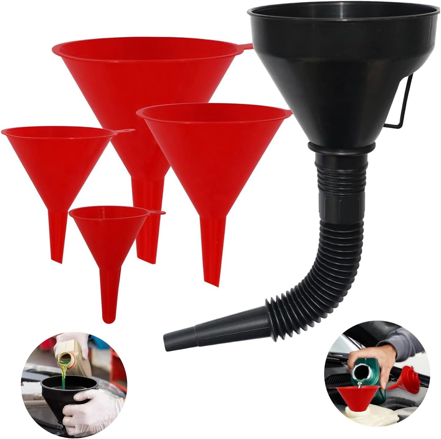 5 Pcs Plastic Fuel Funnels for Automotive Use, Wide Mouth Flexible Oil Funnel with Hose for Gas Transfer image number 4