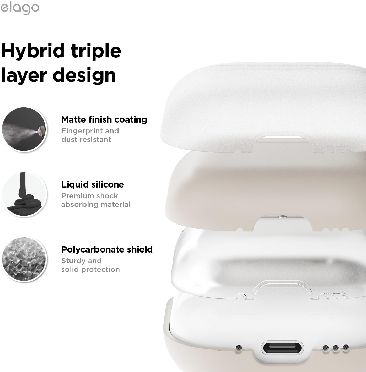 Elago Liquid Hybrid Case Compatible with Airpods 4Th Generation Case - Compatible with Airpods 4 Case Cover, Triple Layer Protection, Wireless Charging, Shock Resistant, Easily Cleaned (Stone)