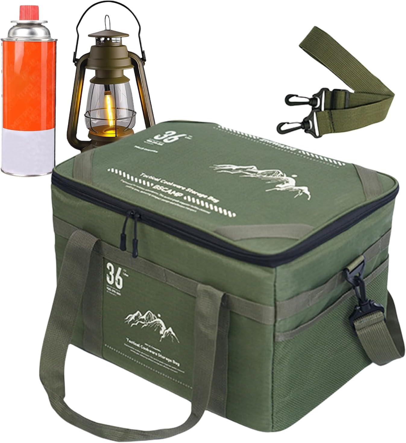 Camping Bags, Cooking Utensil Organizer, 600D Five-Point Checkered Cloth, 36L Large Capacity Hiking Gear Storage Pouch with Tabletop for Outdoor Lovers, Beach Adventure, and Travelers 42X31X26Cm image number 6