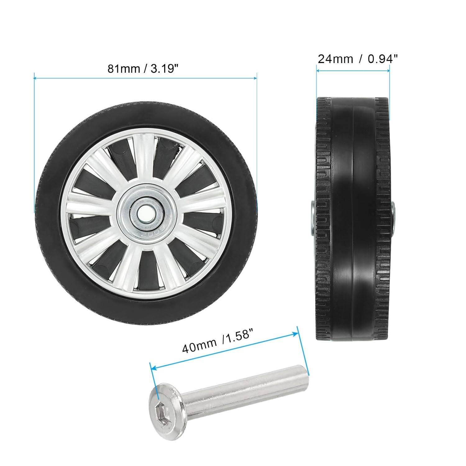 Uxcell Replacement Luggage Suitcase Wheels Repair Kit, 81Mmx24Mm Wear-Resistant 360 Swivel Caster Wheels image number 6