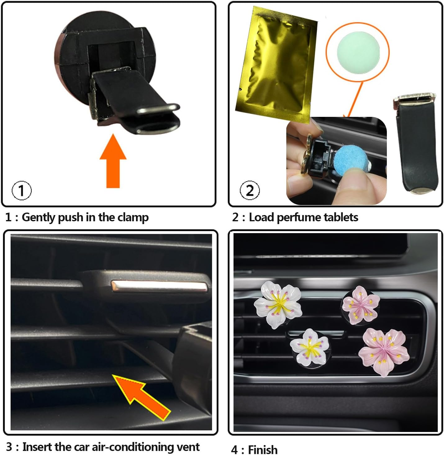 Cute Car Air Fresheners Vent Clips 6 PCS, Flower Air Vent Clips Pink Car Accessories Interior Aesthetic Women Automobile Air Conditioning Vents Decorations image number 2