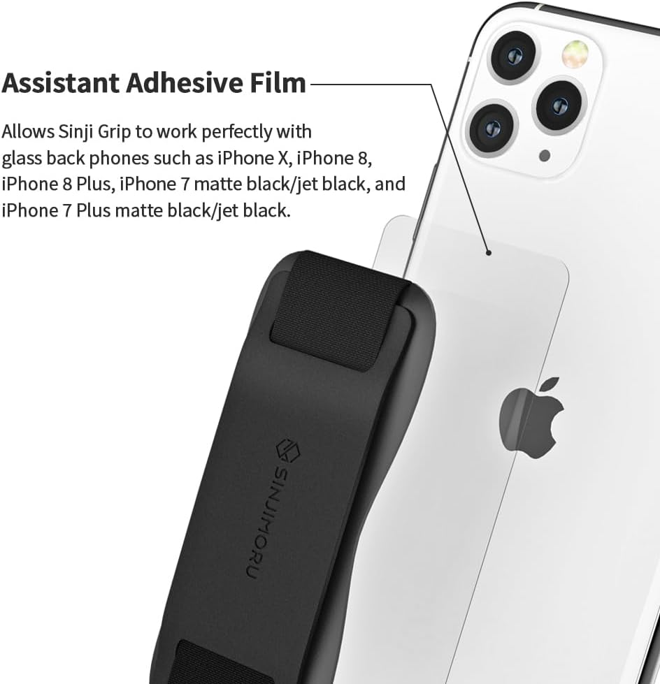 Sinjimoru Silicone Mobile Phone Grip with Stand, Cell Phone Stand for Desk & Secure Iphone Holder Strap for All Smartphone. Sinji Grip Silicone Black image number 2