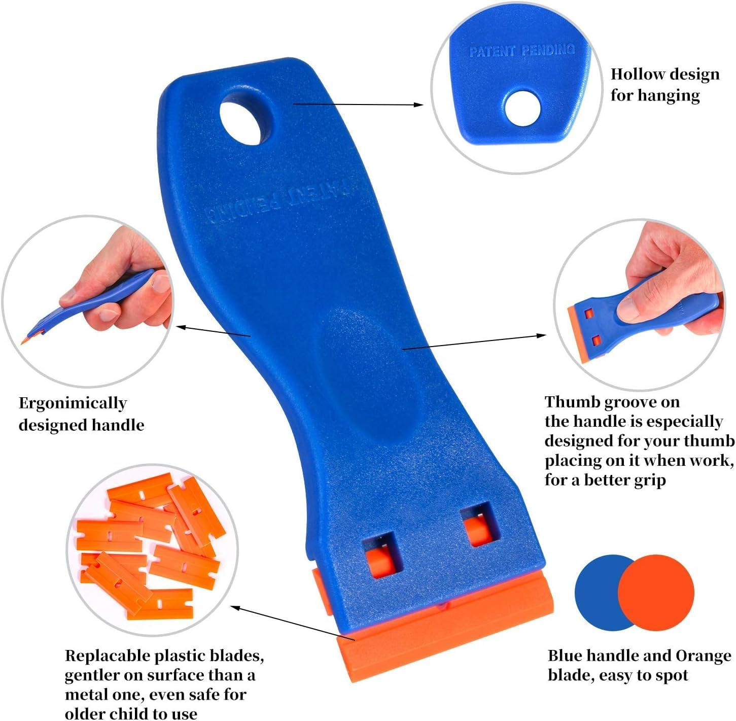 SOVYOULIVE Plastic Razor Blade Scraper, 2 Pack Razor Scraper with 120 Pcs Razor Blades for Removing Glue, Sticker, Decals, Tint from Car Window and Glass(Blue) image number 5