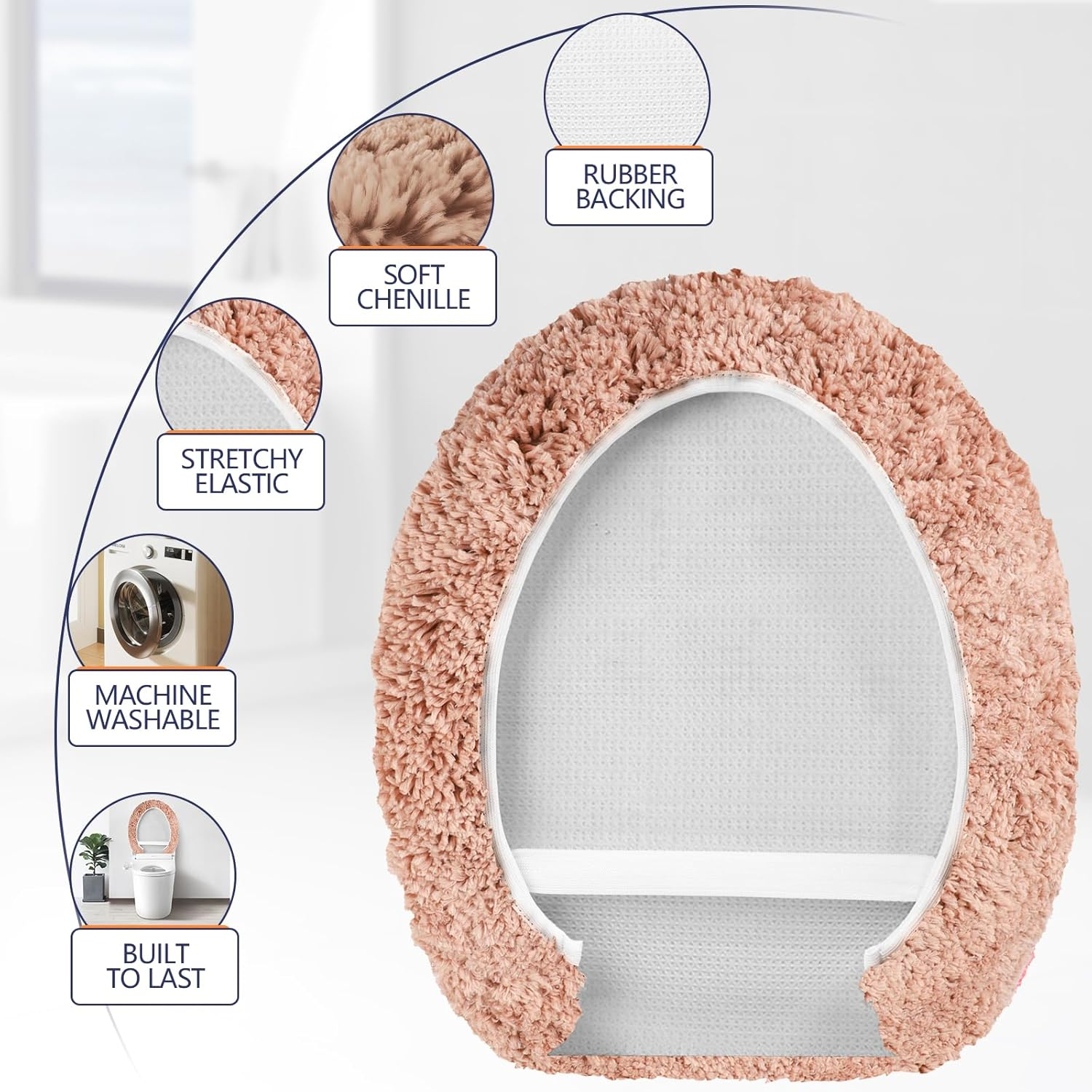 Luxury Soft Microfiber Toilet Lid Cover Machine Washable Solid Toilet Seat Cover 17.5" X 15" Adjustable Rubber Backing Fits Most 16-17.5" L X 14-16" W round Oblong and Elongated Toilet Seat image number 4