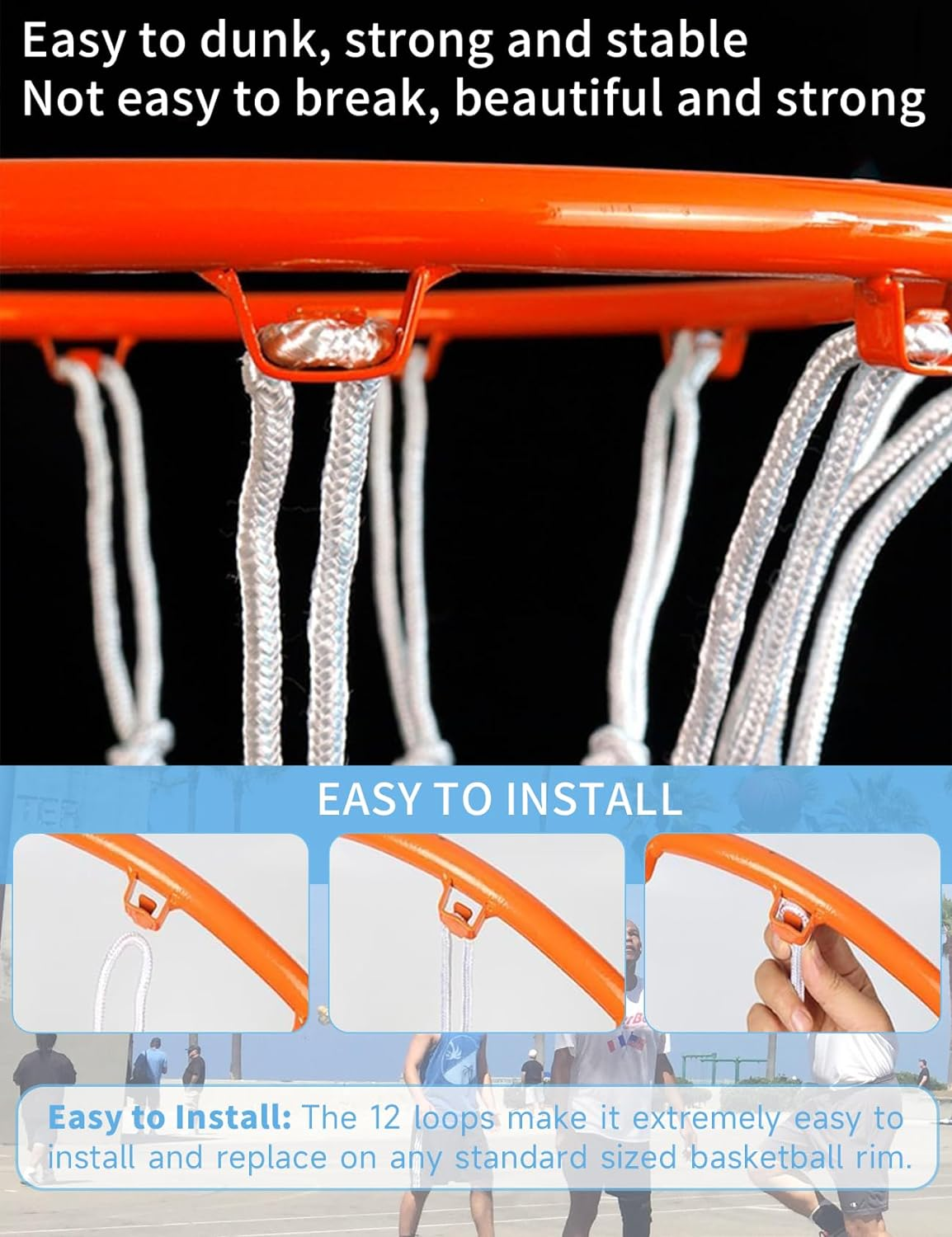 2 PCS Professional Polyester Braided Multicolor Basketball Net Replacement - Standard Size for Indoor and Outdoor, Heavy Duty 12 Ring Mesh image number 2