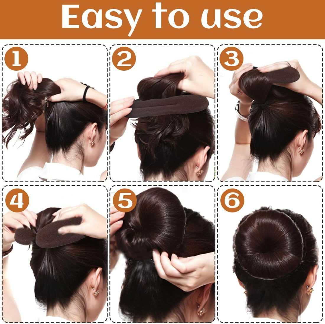 Pack of 4 Magic Hair Bun with 3 Elastic Hair Bands, Bun Maker, Bun Maker, Bun Maker, Magic Hair, Hair Twist Curler Donut Tools