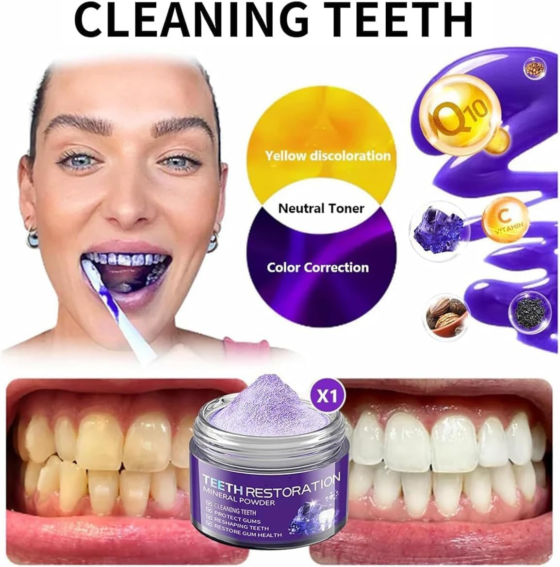 3-Pack Teeth Whitening & Strengthening Mineral Powder - Effective Dental Restoration