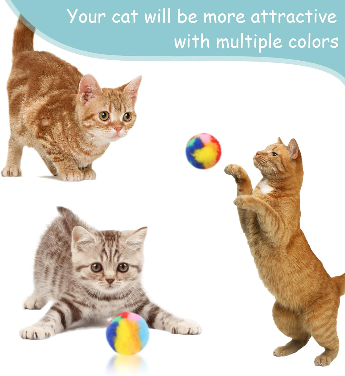 Mozeat Lens Cat Toy Balls, Pack of 20 4 Cm Colourful Cat Pom Pom Ball Toy Soft Cat Ball Interactive Training Play Ball Training Ball for Cats Kittens Pets Indoor image number 6