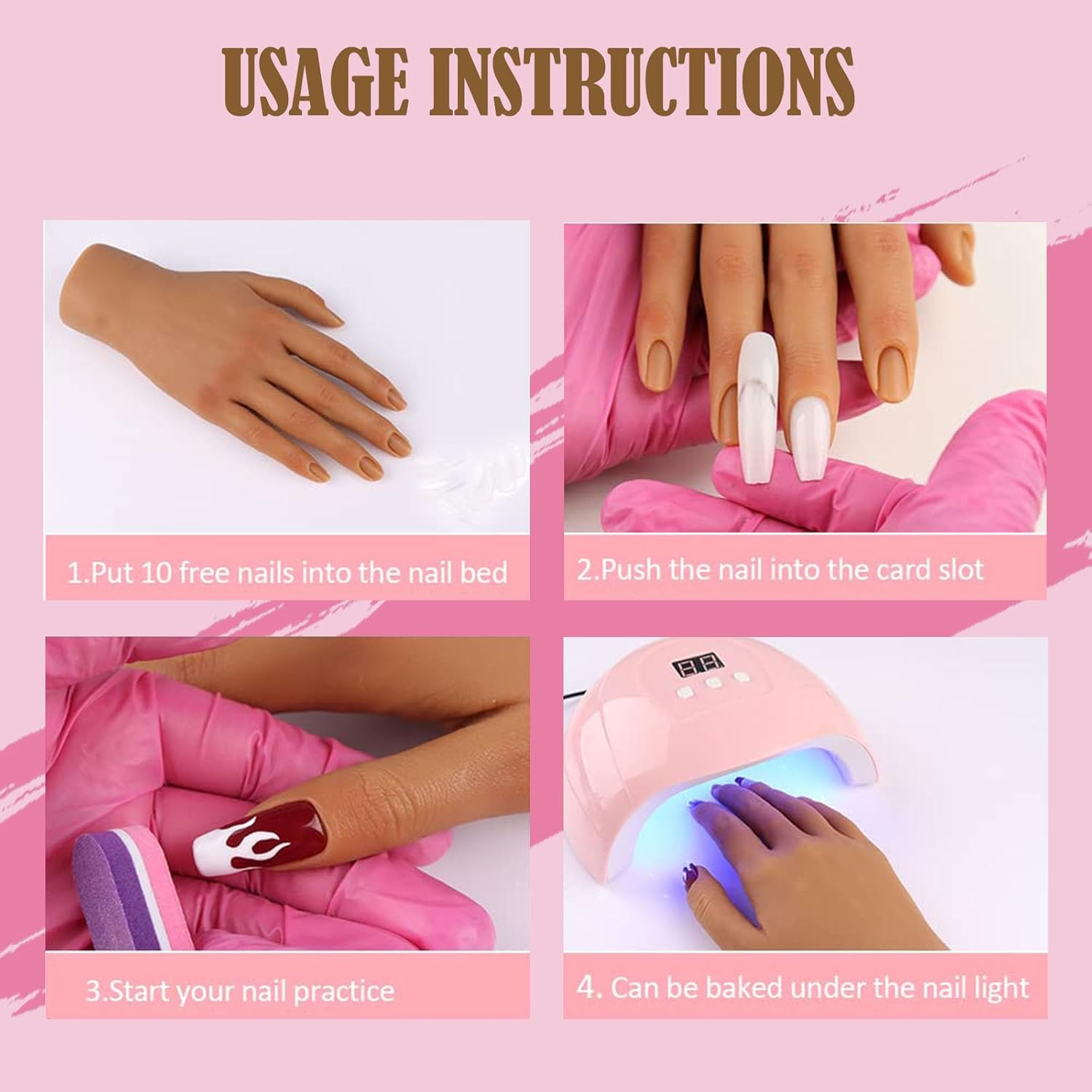 Silicone Practice Hand for Acrylic Nails,Silicone Nail Hand Practice,Silicone Nail Hand for Show,Fake Training Hand with Manicure Kits for Diy/Nail Salon Artists/Nail Artist（3#-Right） image number 1