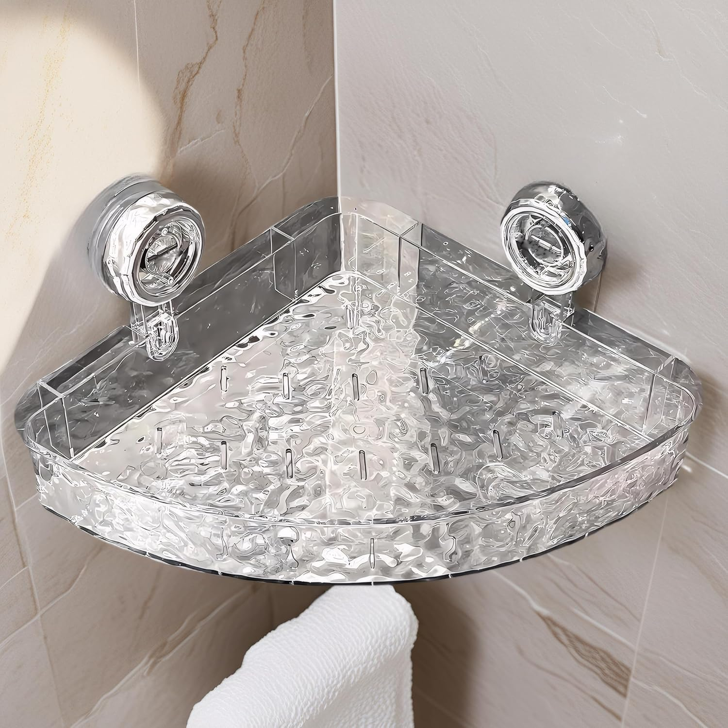 SESLEL Suction Cup Shower Caddy Bathroom Shelf, No-Drill Wall-Mounted Storage Rack, Removable Corrugated Organizer for Bathroom and Kitchen(White Corner) image number 2