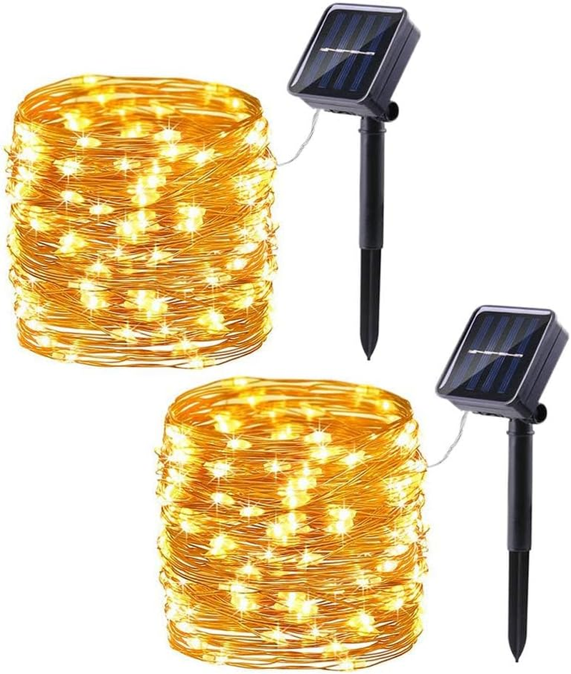 Solar String Lights Outdoor, 2 Pack Total 400 LED 132FT Solar Powered Copper Wire String Lights Outdoor, Waterproof, 8 Modes Fairy Lights for Garden, Patio, Party, Yard, Christmas (Multi Colored)