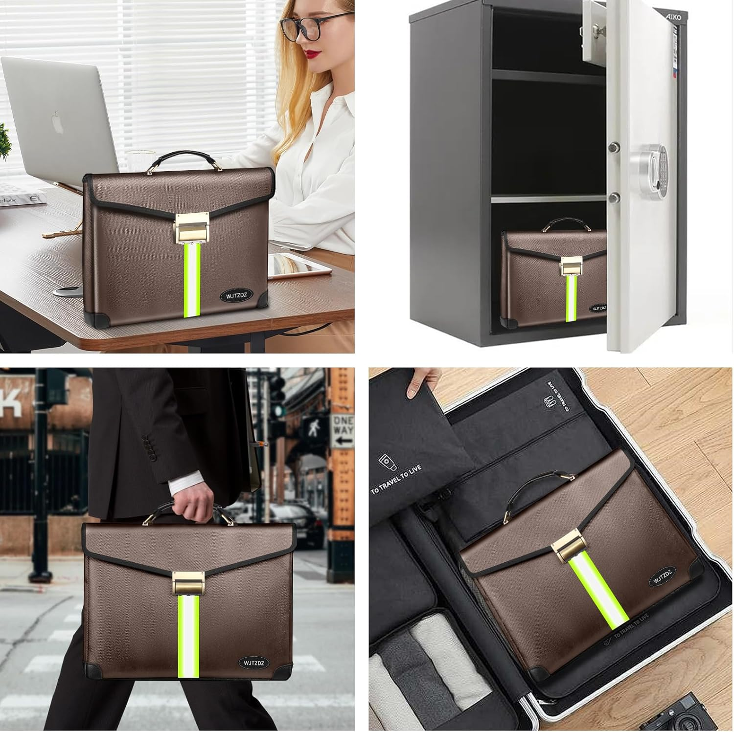 6500&deg;F Fireproof Document Bag with Lock,Upgraded Large Capacity Fireproof/Waterproof Money Bag with Zipper/Reflective Strip,Storage Pouch for A4 Letter Size Document,Cash,Cell Phone,Passport image number 2