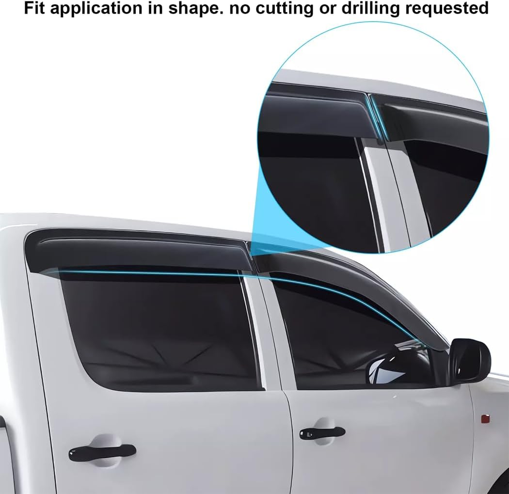 4PCS Premium Weather Shields Window Visors for Toyota Hilux 2005-2015 Dual Cab Weather Shields Window Visors Rain Guard Car Wind Deflectors Black image number 6