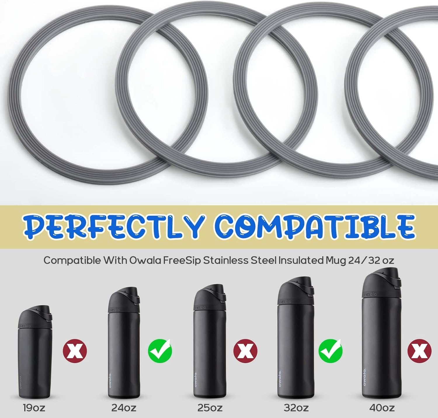 Sankoly 4 Pack Rubber Seal Replacement Compatible with Owala Freesip Water Bottle Top Lid Gasket Water Bottle Replacement Lid Accessories Compatible with Owala Freesip Water Bottle 19/24/25/2/40Oz image number 2