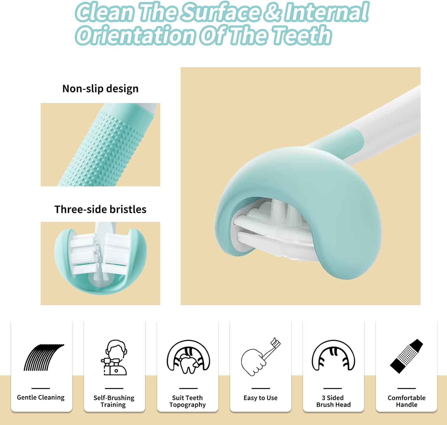 3 Sided Toddler Toothbrush - Soft Bristles Kids Toothbrush with Silicone Elastic Heads image number 5