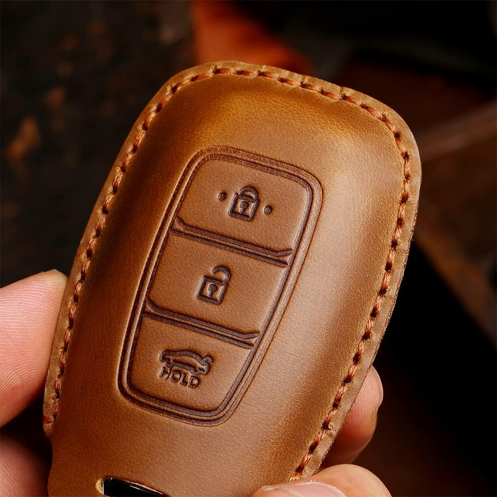 Ontto Leather Car Key Case Fit for Hyundai Palisade Accent Santa Fe Veloster Kona Electric Nexo Elantra GT I30 Key Fob Cover Keyring Remote Key Holder Keychain Key Protective Accessories Brown - Blue image number 3
