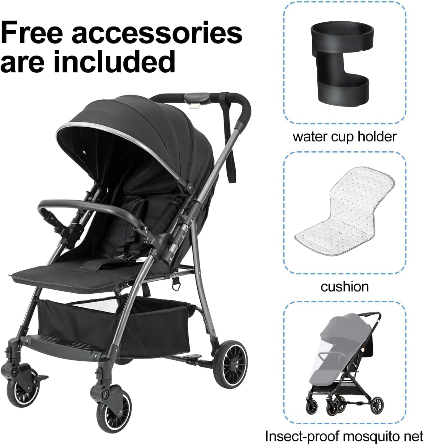 Lightweight Baby Stroller, Compact Travel Stroller for Airplane with One-Click Fold, Toddler Stroller with Adjustable Backrest & Canopy, Large Storage, Large Seat Area, Steel Frame for Travel and More image number 2