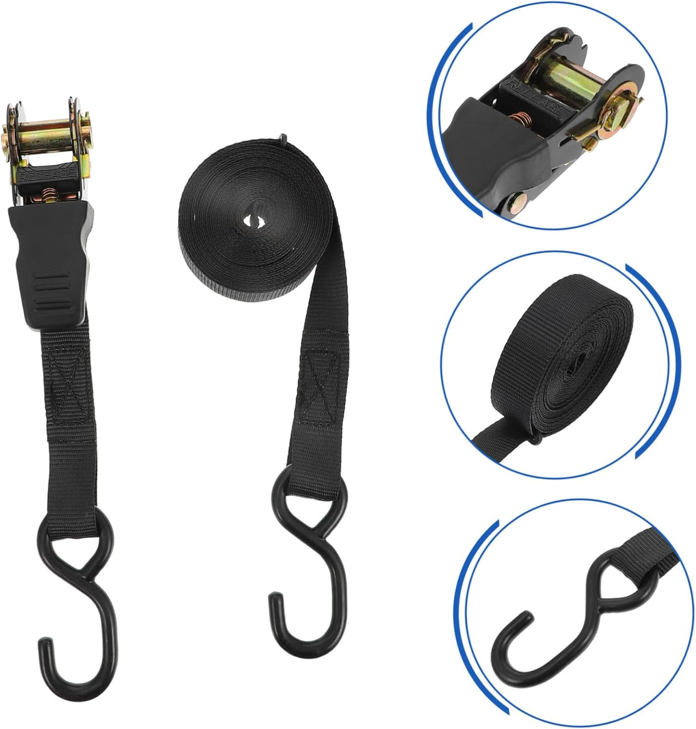 BUGUUYO 2 Sets Car Cargo Binding Belt Luggage Fixed Straps for Motorcycle and Trunk Black Ratchet Tie down with High Strength Load Bearing Fastening and Securing Travel Gear image number 1