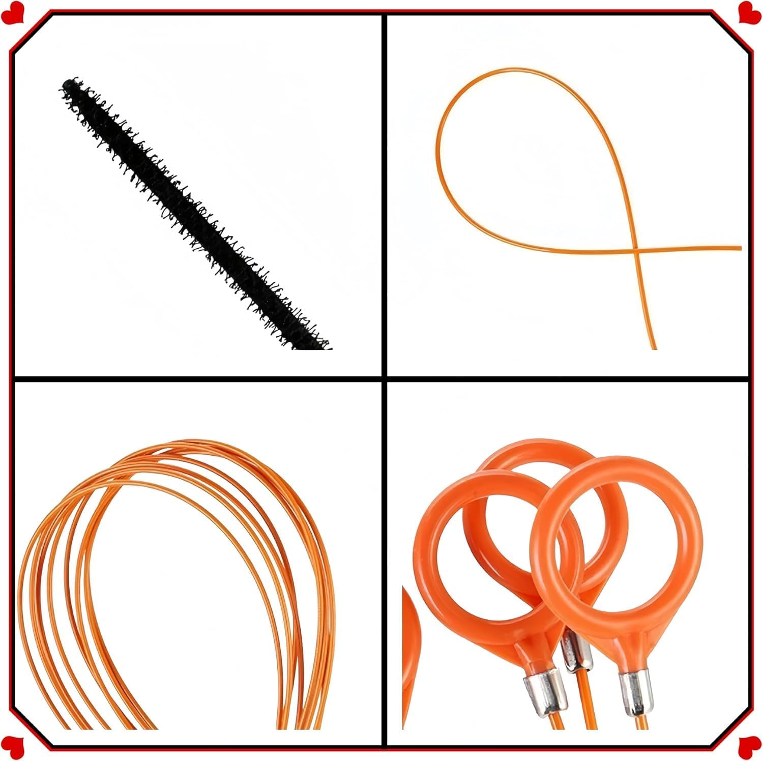 5 Pack Snake Hair Clog Remover,Plumbing Snake with Nylon Brush Head, Drain Hair Remover for Shower, Bathroom Clogs, Kitchen Sink Drain Cleaning(Orange) image number 3