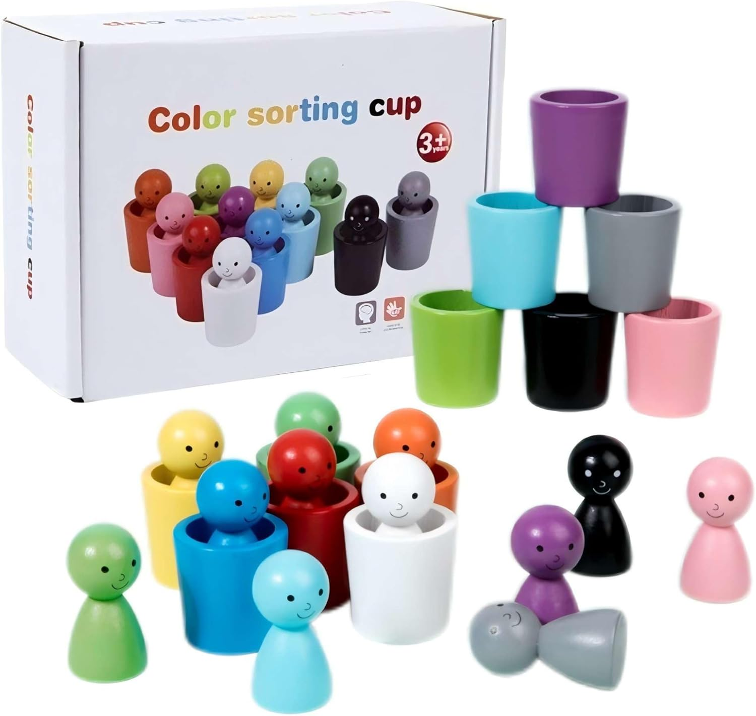 Montessori Sensory Wooden Color Sorting Stacking Cups Toys for Kids Toddlers 1 2 3 image number 3