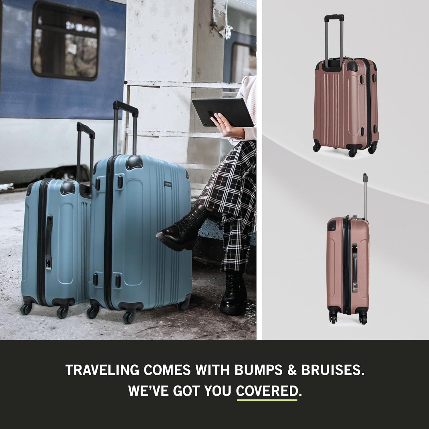 Kenneth Cole REACTION Out of Bounds Lightweight Hardshell 4-Wheel Spinner Luggage, Rose Gold, 3-Piece Set (20", 24", & 28"), Out of Bounds - Rose Gold image number 5