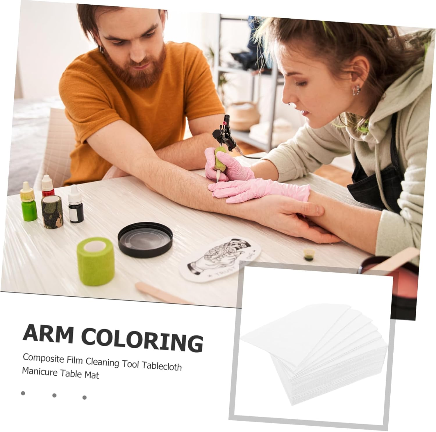 Gatuida 125Pcs Disposable Tattoo Cleaning Pads Spa Table Covers Dental Bibs Personal Hygiene Mat for Nail Art and Tattoo Use White