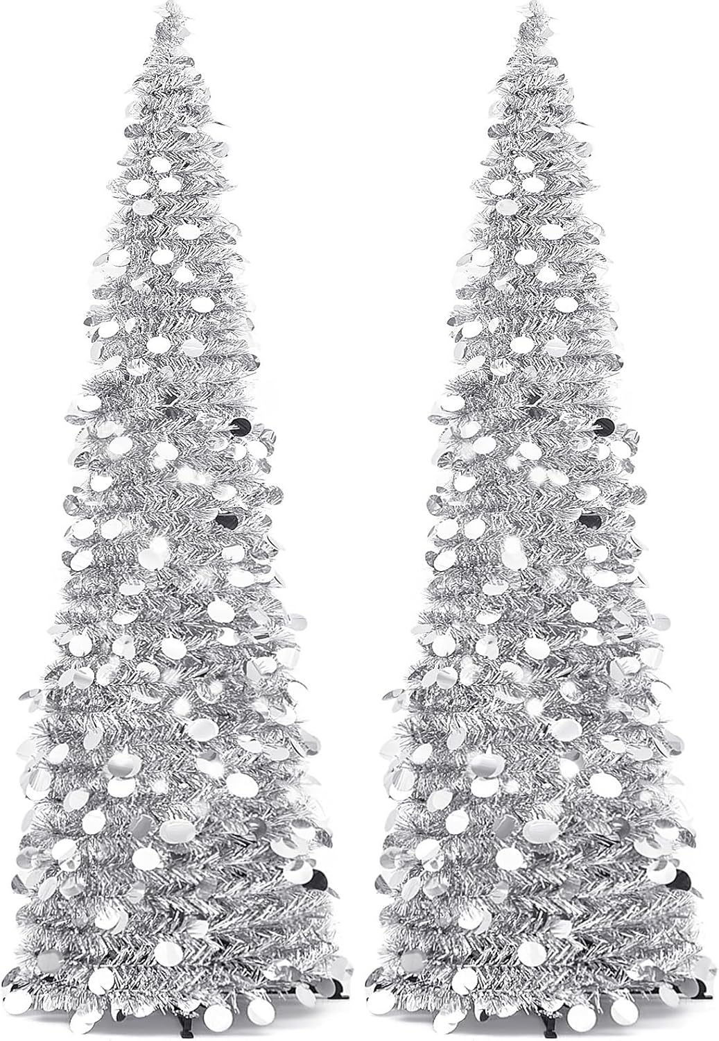 Leyndo Collapsible Artificial Christmas Tree - Pencil Pop up Tinsel Sequined Tree for Home & Fireplace Decoration image number 4