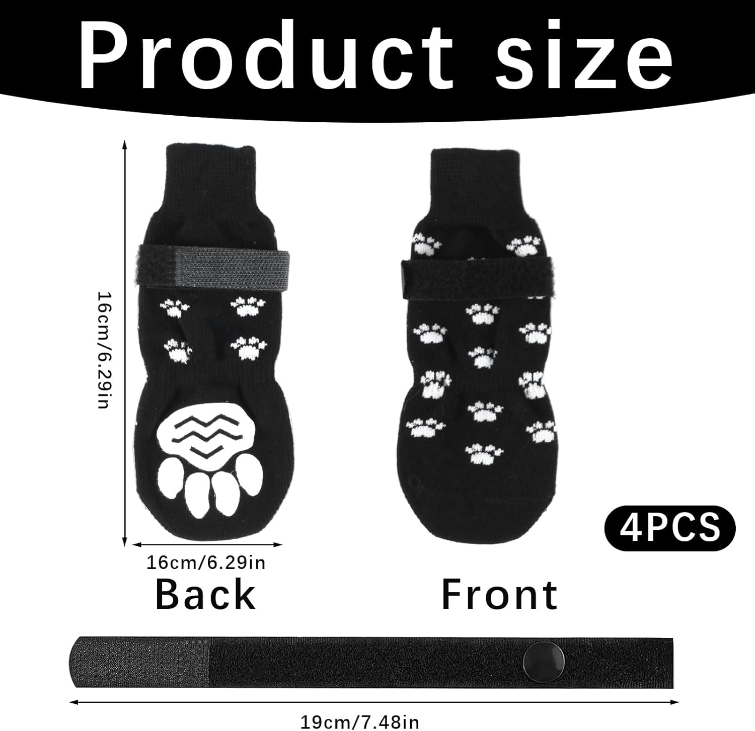 2 Pairs White Anti-Slip Dog Socks with Adjustable Straps, Paw Protectors to Stop Licking for Injured Paws, Indoor Outdoor Boots for Hardwood Floors (M)