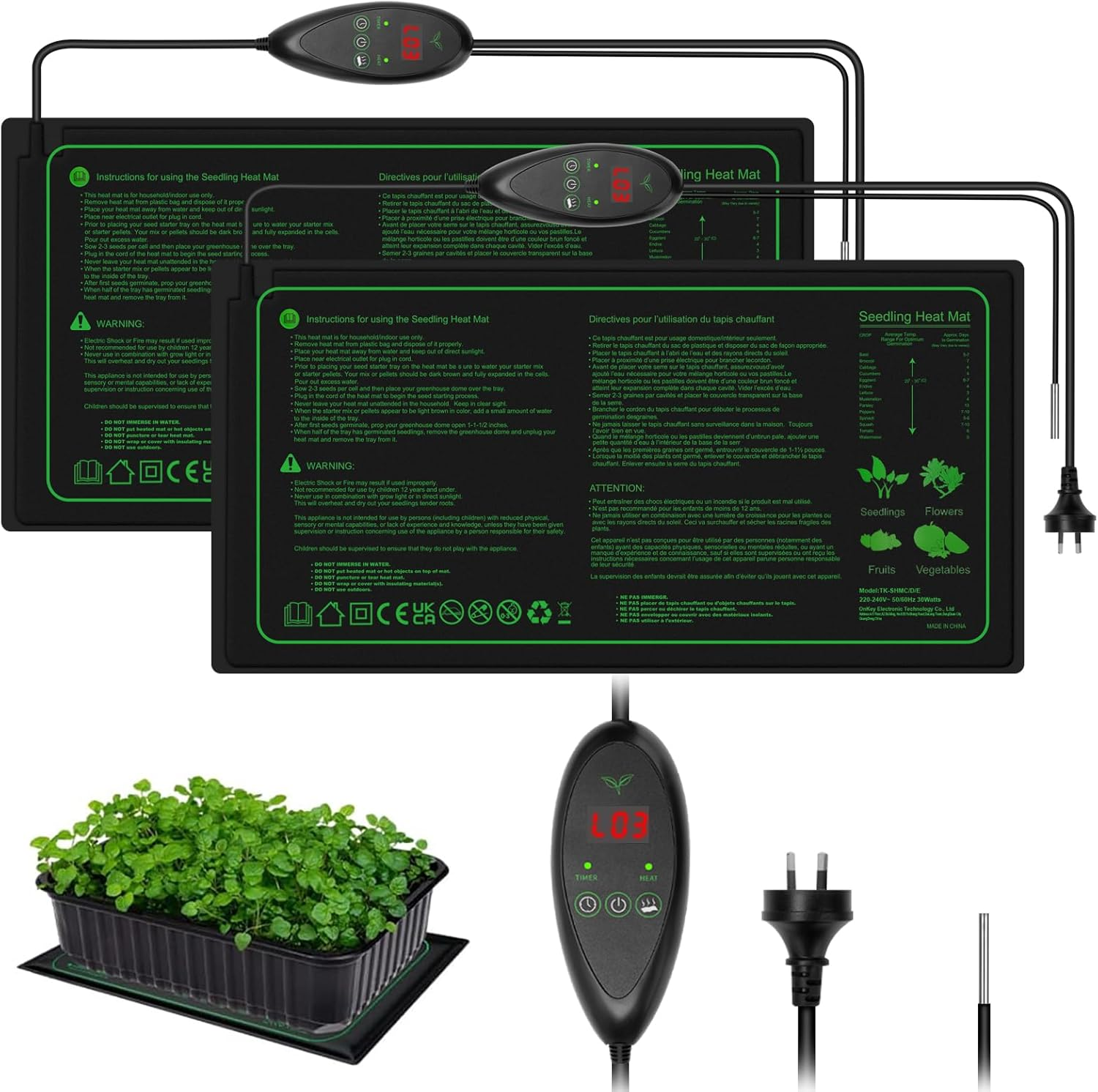 Koreal Seedling Heat Mat, 2 Pack 25Cm X 50Cm Heat Mats for Seed Starting with Thermostat Controller, Plant Heating Mat for Indoor Growing,Brewing and Seed Germination image number 5