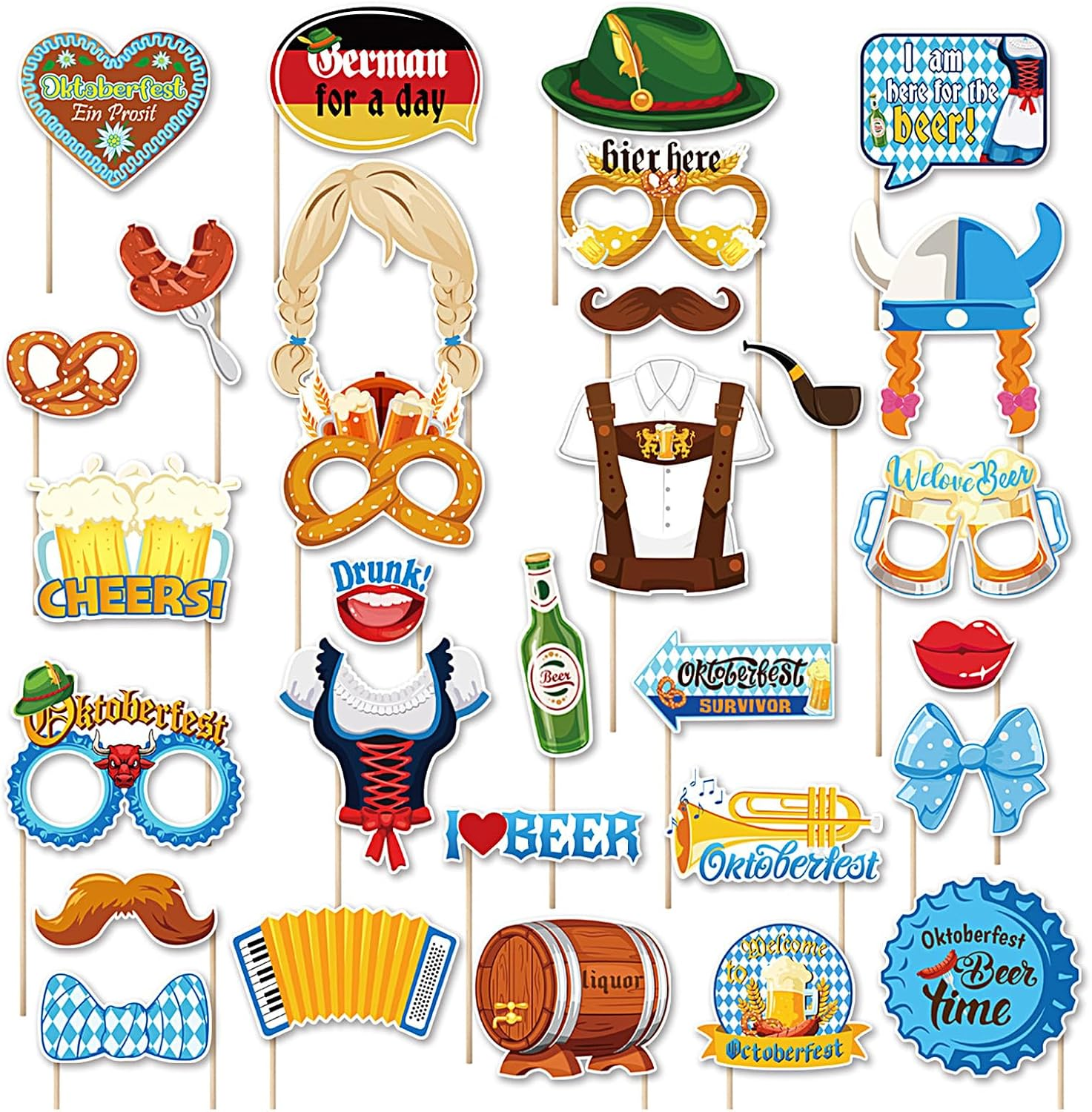 Oktoberfest Props, Photo Booth Kit, 30 Pieces German Party Decor Reusable Accessories, Selfie Station Set for Holiday Events Halloween Birthday Club Women Men Fans, Multicoloured image number 6